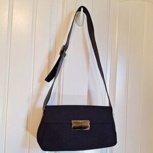 VTG Salvatore Ferragamo Black Nylon & Leather Shoulder Flap Baguette Purse